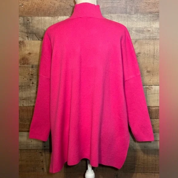 Entro Hot Pink Mock Neck Side Slit Sweater Long Sleeve size S/M - Picture 3 of 11